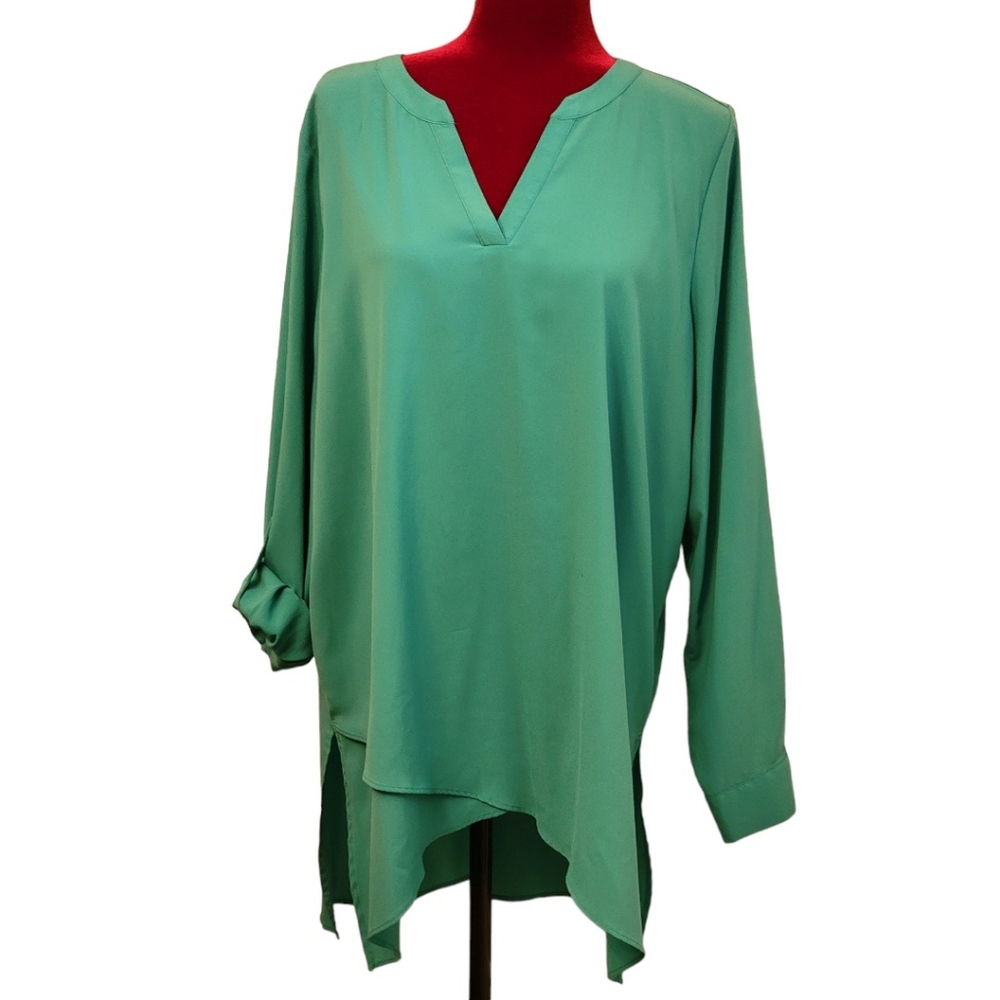 Susan Graver long sleeve teal tunic size 16